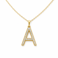 18K gold initial diamond pendant necklace on white background