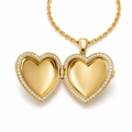 18K gold custom diamond heart locket necklace on white background